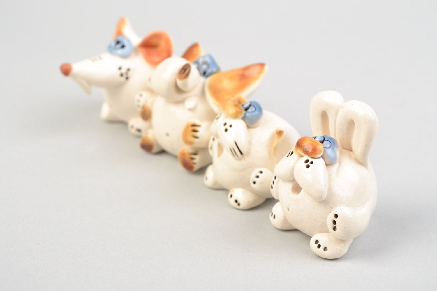 Handmade kleine Tiere Figuren aus Ton Set 4 St. Ratte Elefant Katze Hase foto 2