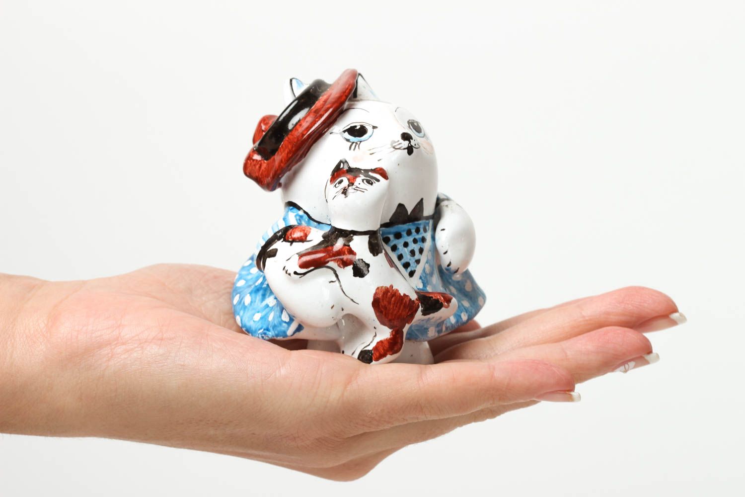 Фигурка из глины ручной работы статуэтка животного кошка статуэтка для декора фото 4