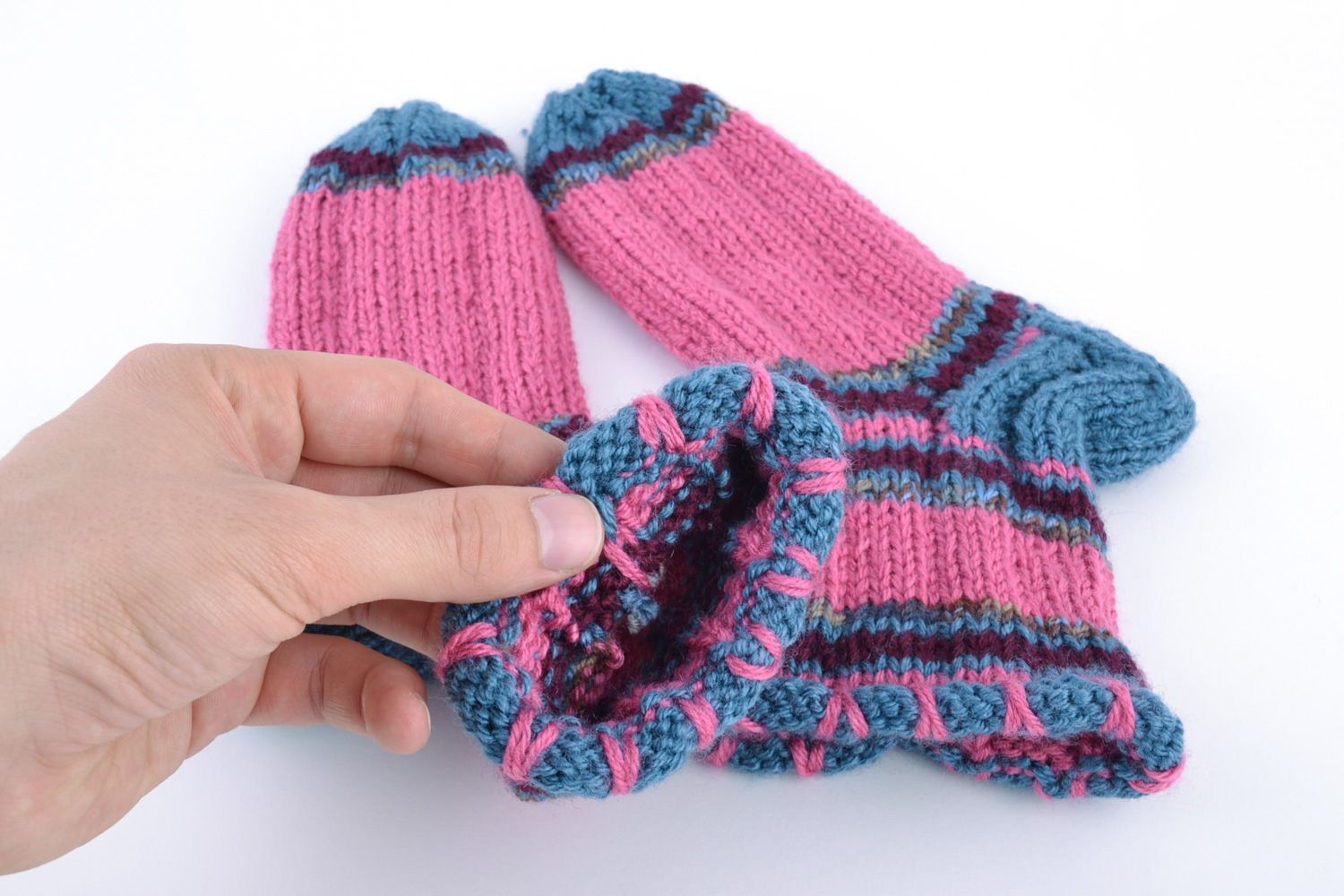 Calcetines tejidos a mano de lana rayados para mujeres  foto 2