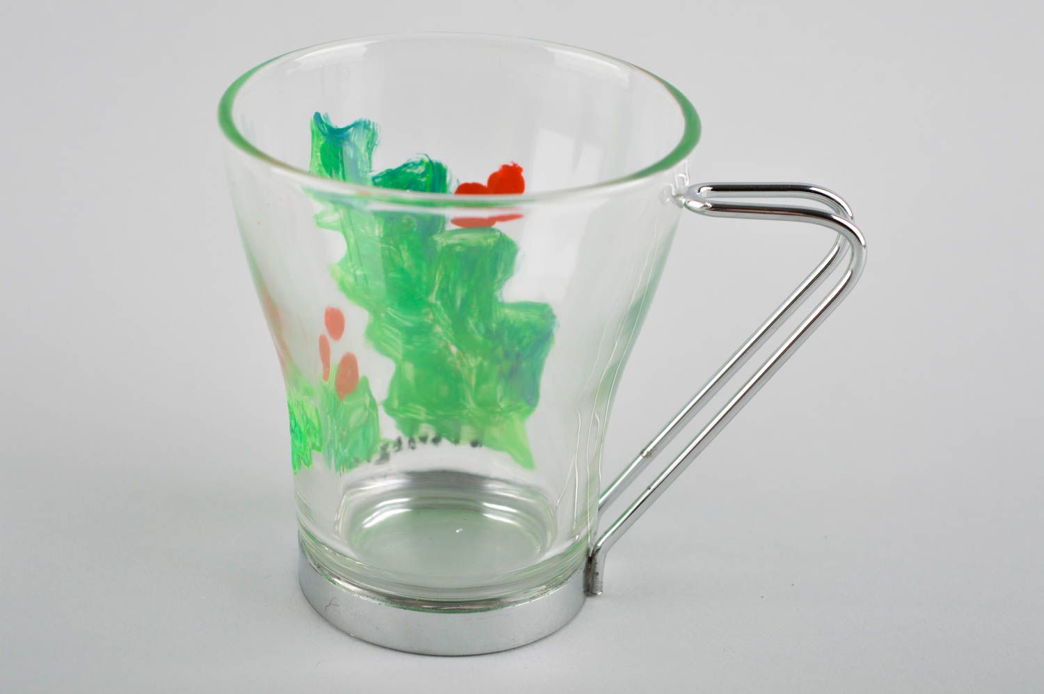 Glas Tasse handgeschaffen Designer Geschirr schön Geschenk für Freundin 200 ml foto 3
