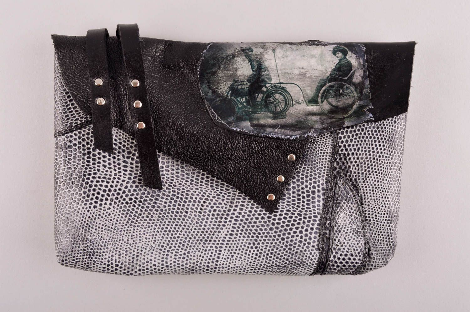 Bolso de mano hecho a mano clutch de cuero accesorio para mujer foto 3