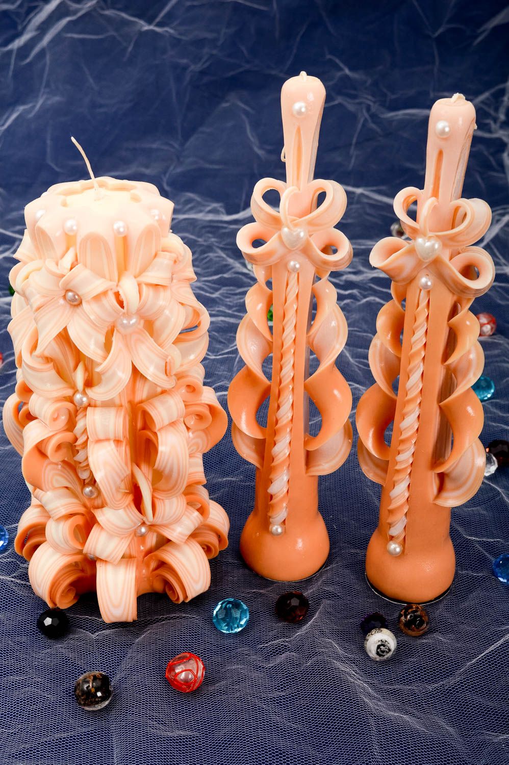 Handmade carved candles unusual wedding decor 3 beautiful designer candles photo 1
