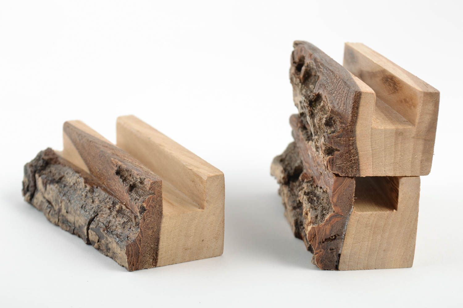 Braunes handmade Handyständer Set aus Holz 3 Stück für Interieur im Öko Stil foto 2