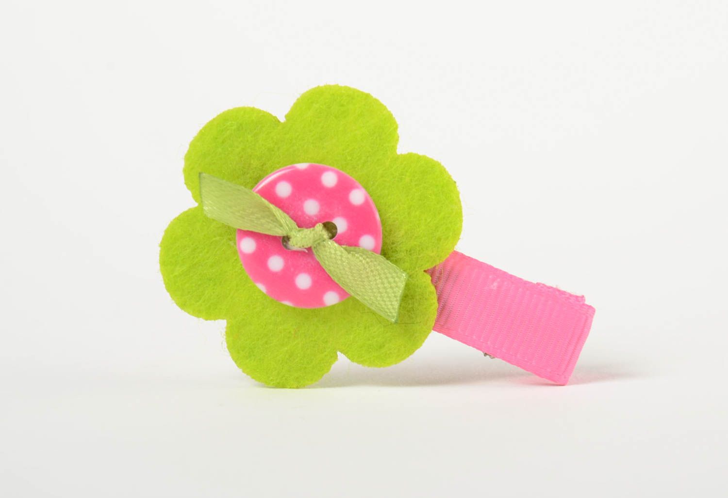 Pink hair clip for girls in the form of flower handmade barrette for children photo 4