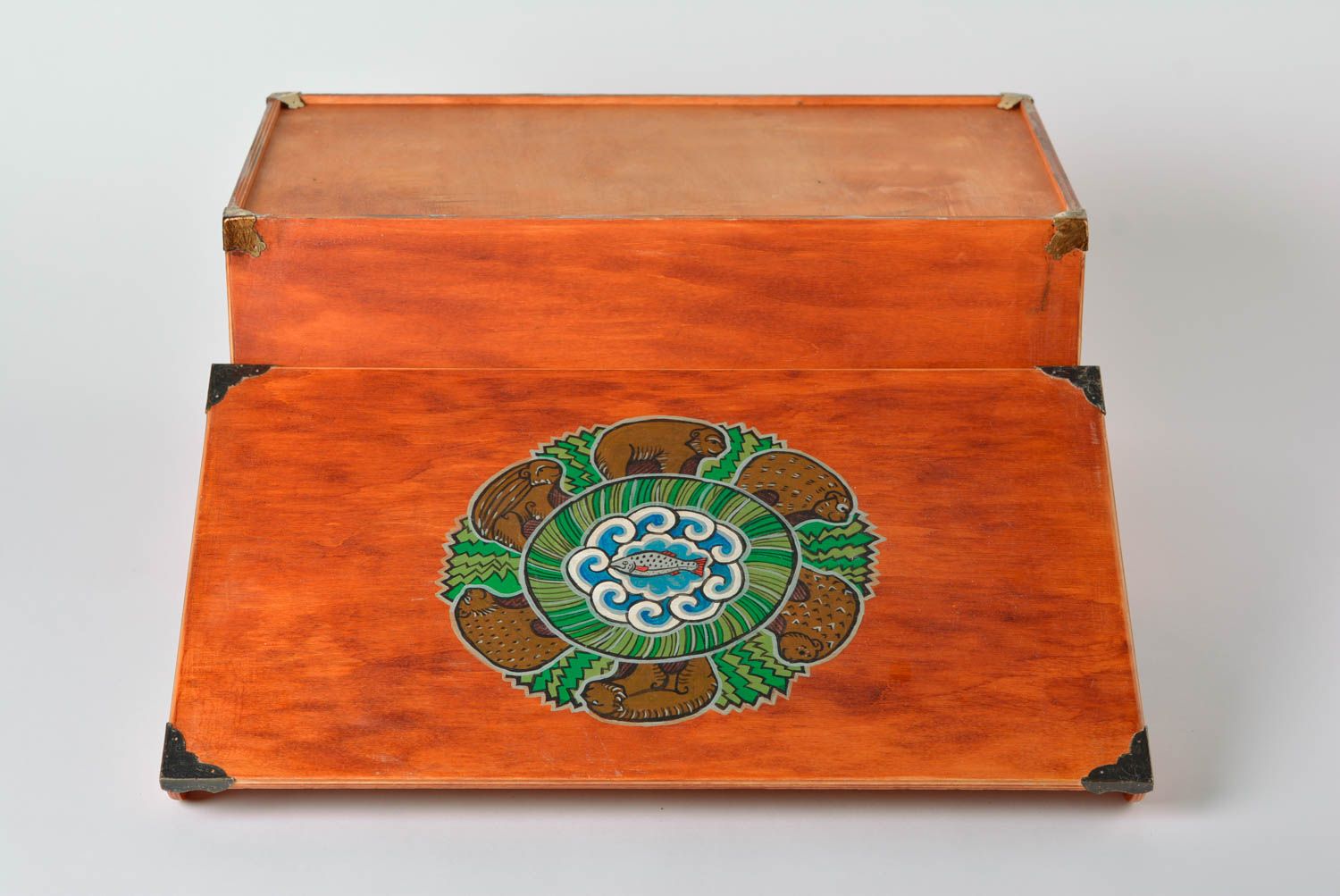 Bright painted orange handmade plywood box with lid beautiful designer accessory photo 3