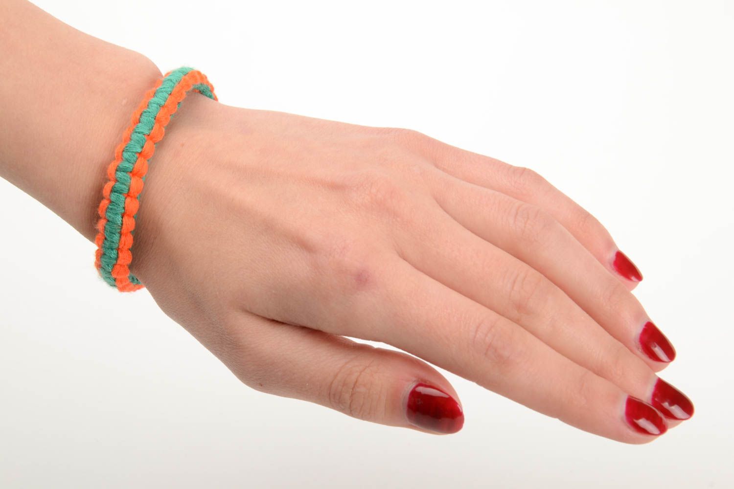 Bracelet en fils moulinés tressé fin fait main orange vert style casual photo 5