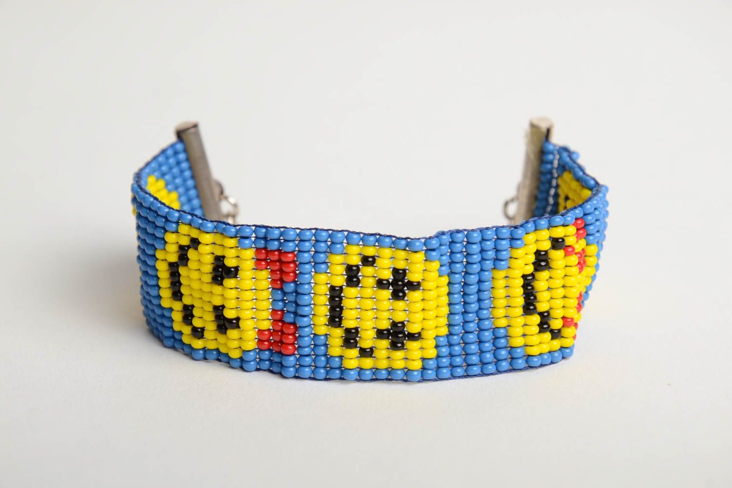 Funny colorful yellow and blue beads woven wrist chain kid's bracelet with a smiley pattern photo 5
