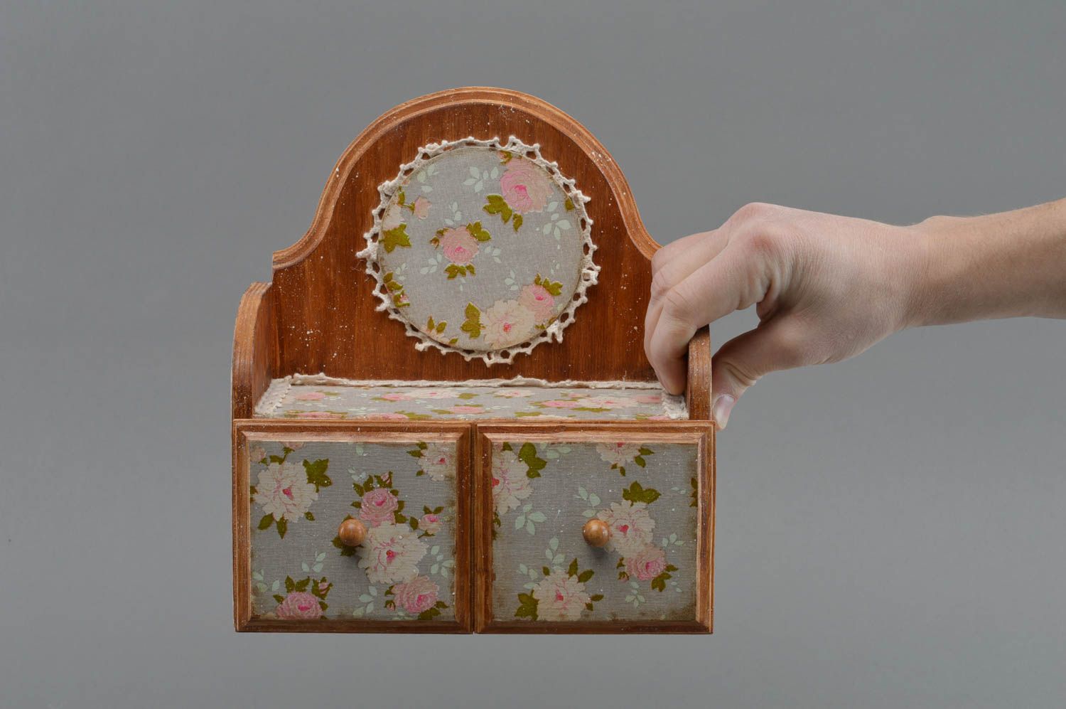 Beautiful homemade designer decoupage wooden jewelry box Mini-Dresser photo 4