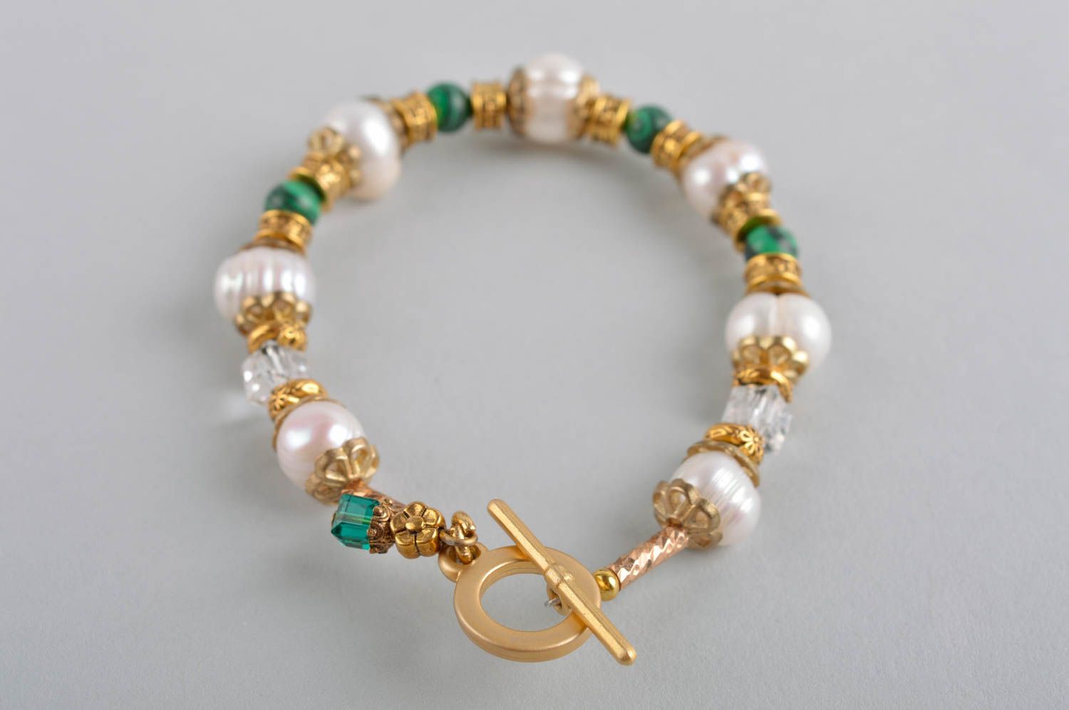 Bracelet en pierres Bijou fait main perles malachite cristaux Accessoire femme photo 4
