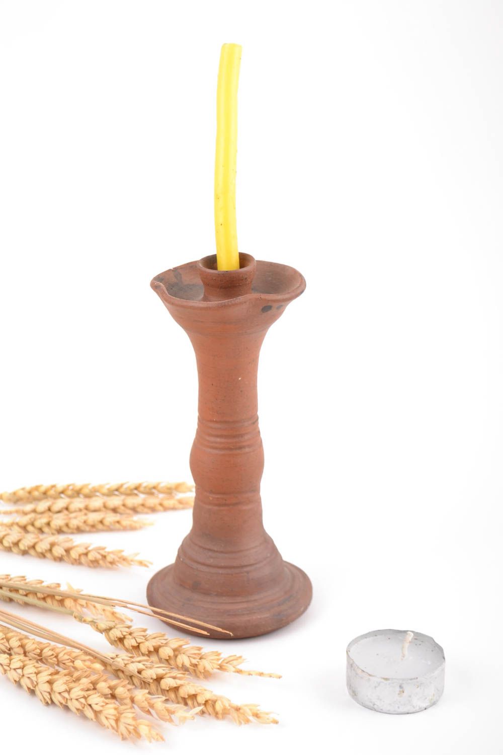 Beautiful brown handmade clay candlestick for home decor photo 1