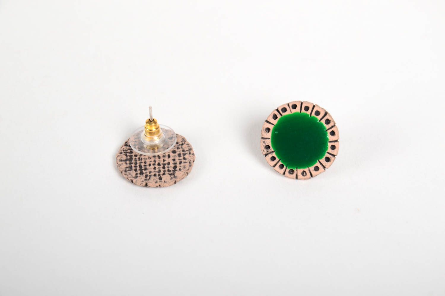 Красивые серьги ручной работы серьги из керамики зеленые круглые серьги фото 5