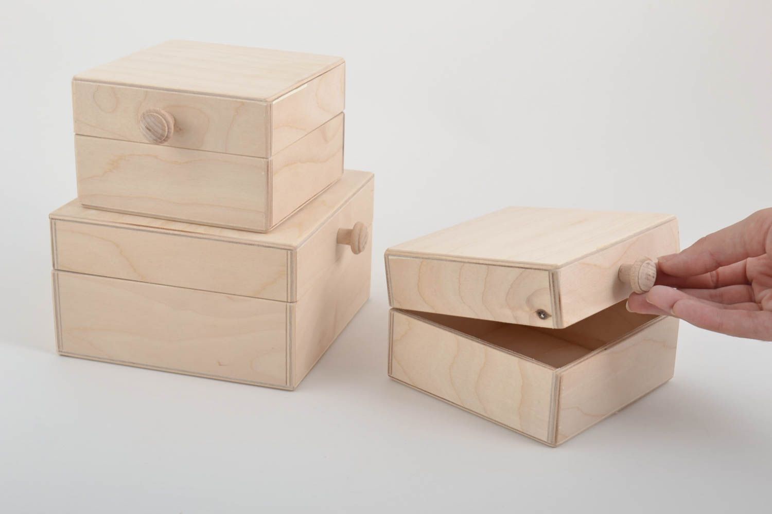 Boîtes en bois carrées faites main Coffrets en bois Décoration maison 3 pièces photo 3