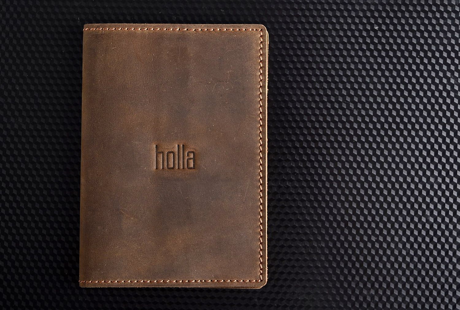 Porte-passeport en cuir brun photo 5