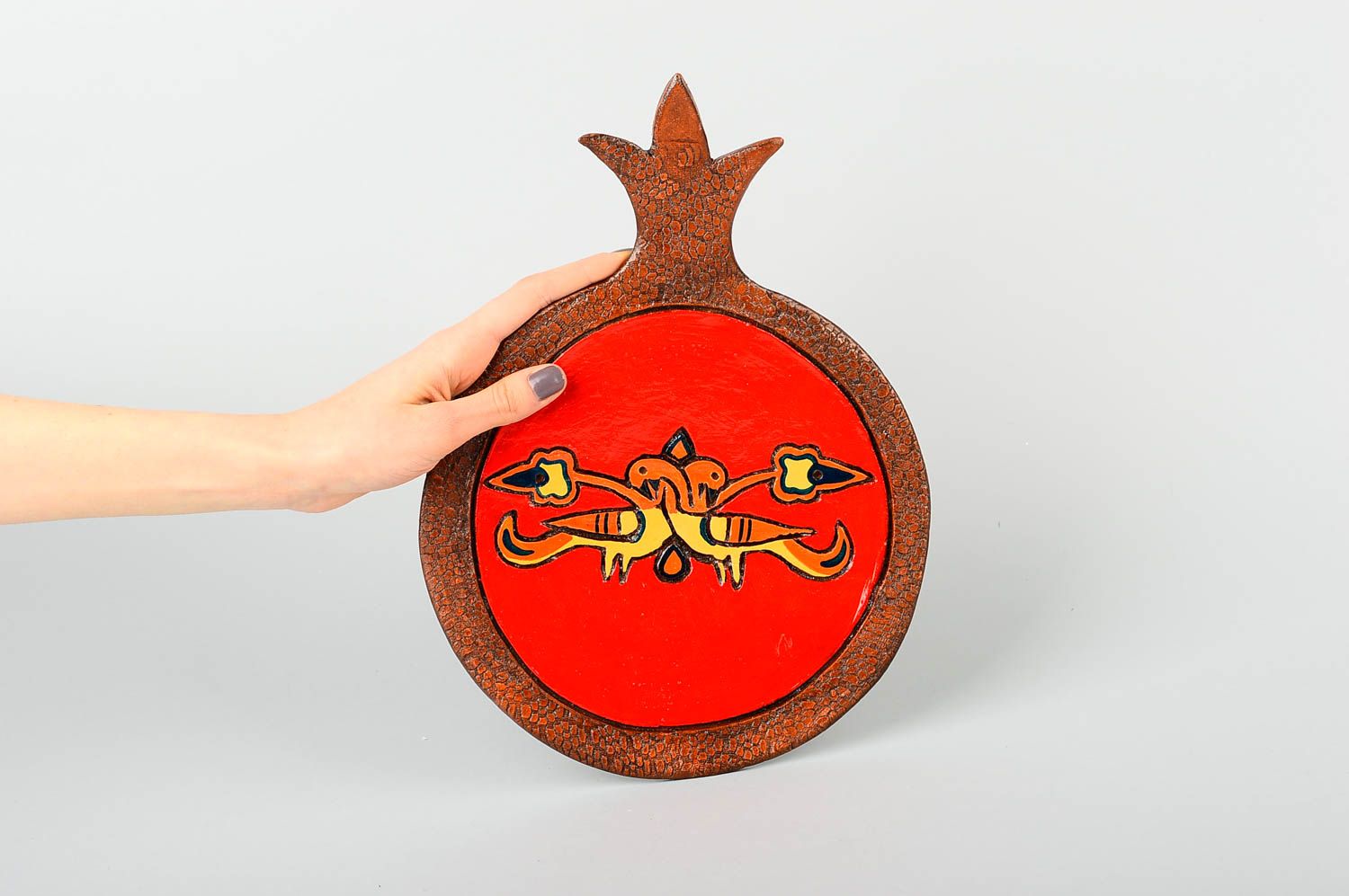 Wandteller Aufhänger handgefertigt Haus Deko Küchen Deko in Rot aus Keramik  foto 2