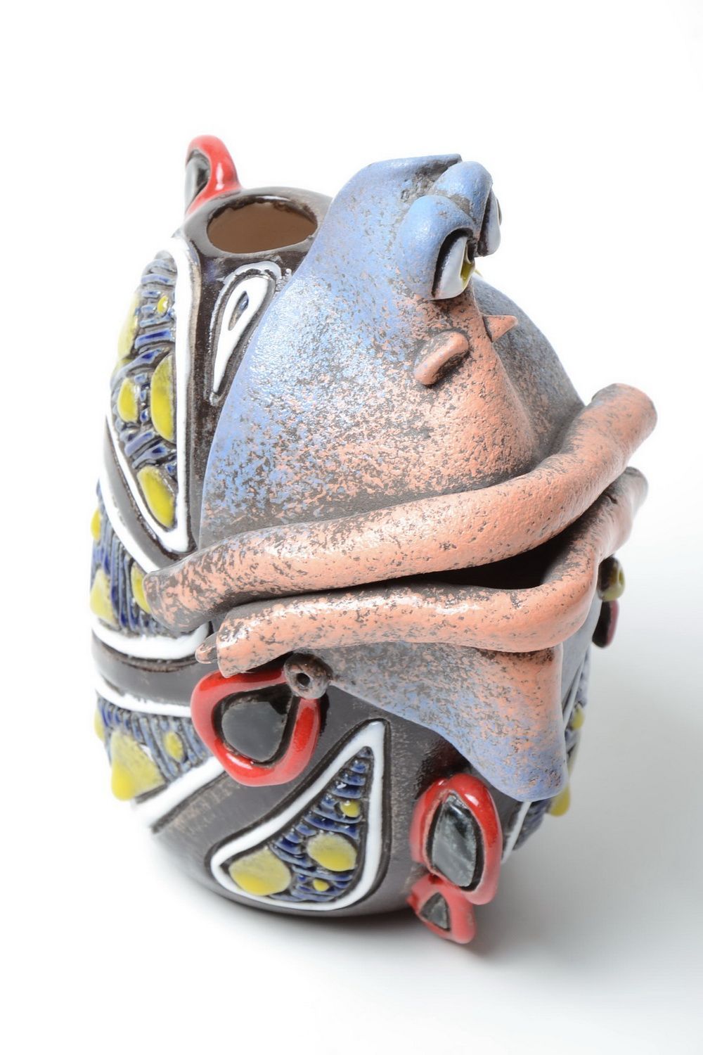 Jarrón decorativo de cerámica con forma de pececito hecho a mano pintado 1.5 l foto 5