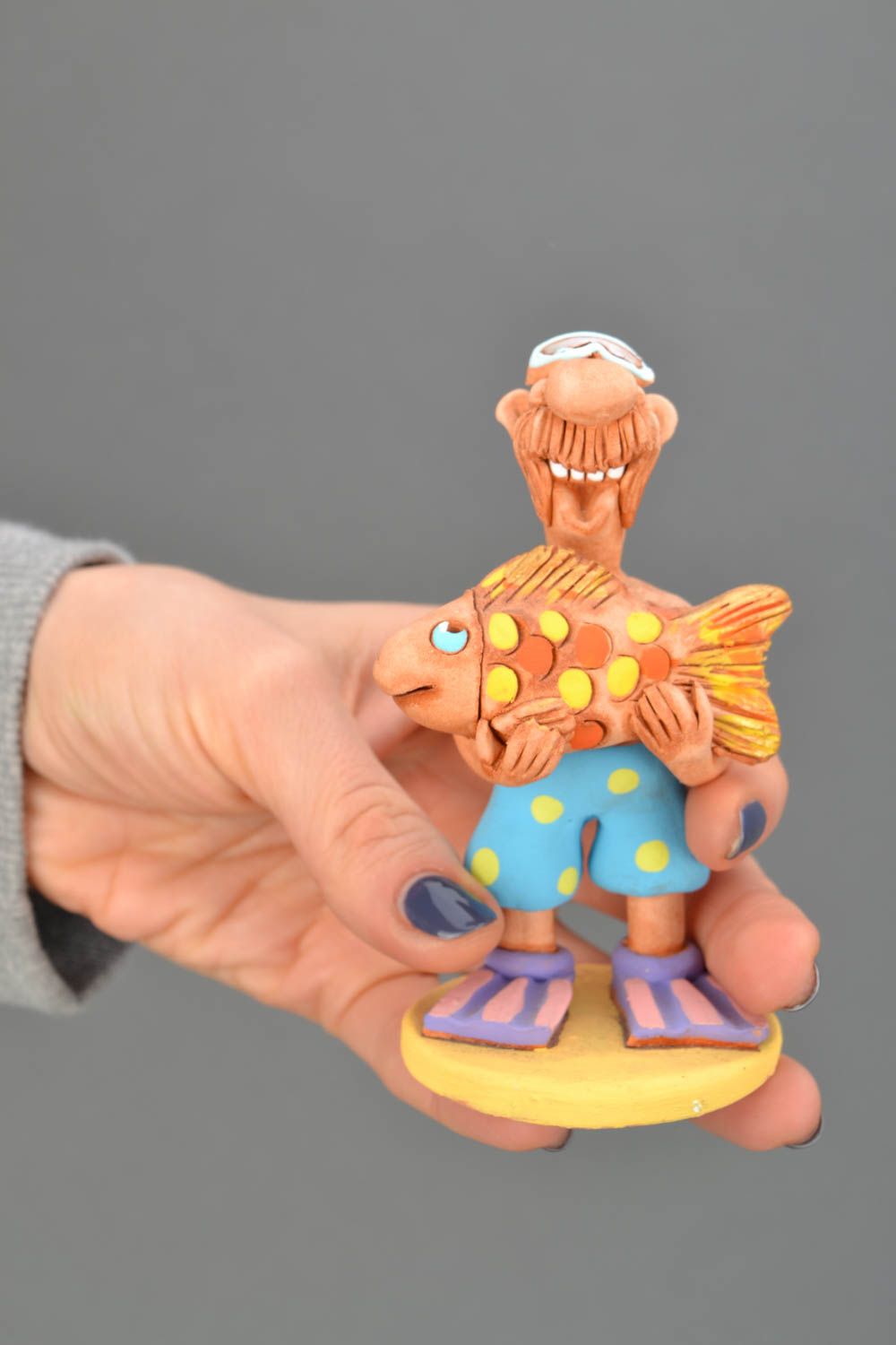 Homemade ceramic figurine Underwater Fishing photo 2
