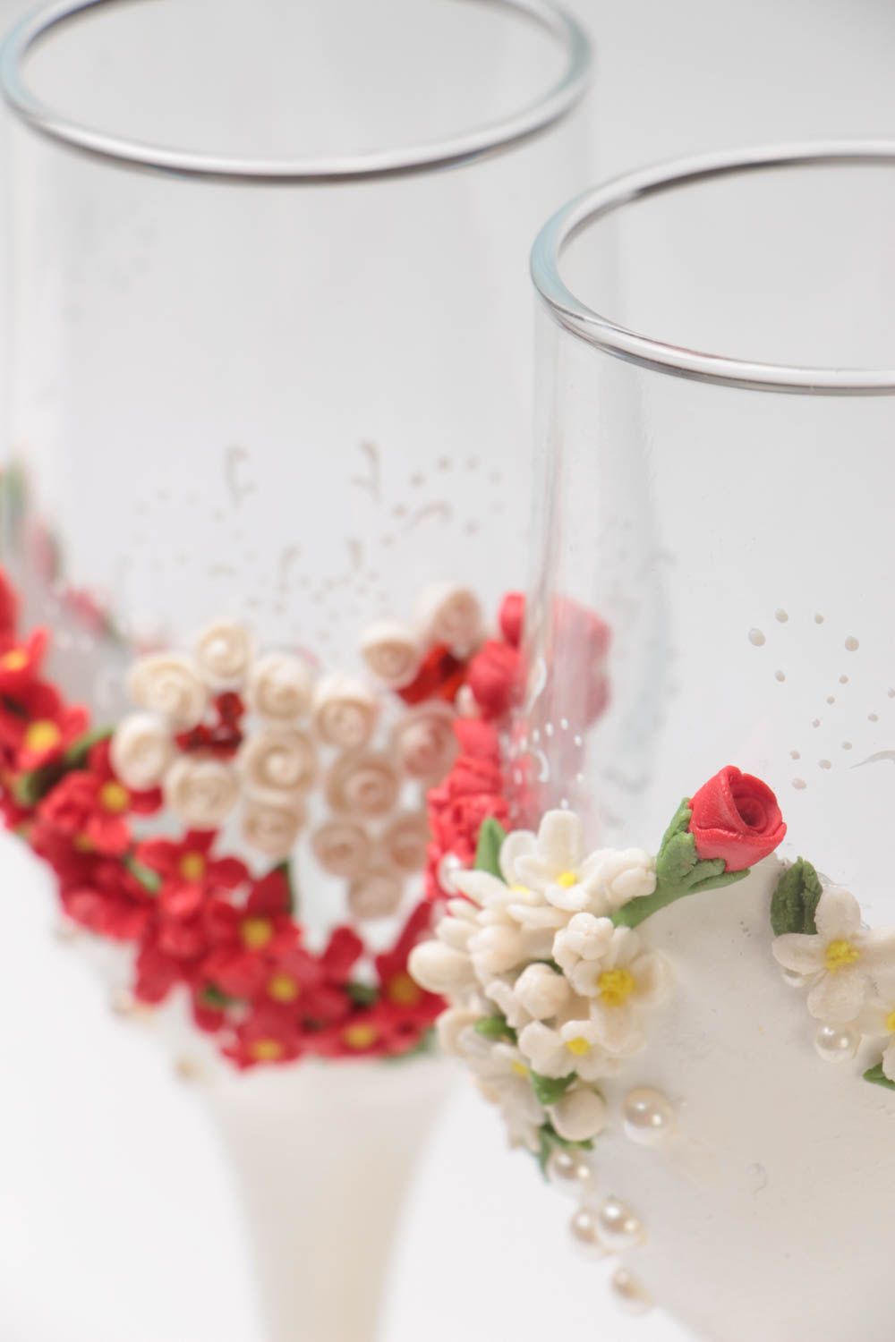Schöne originelle handgemachte Sektgläser für Hochzeit 2 Stück mit Blumen foto 3