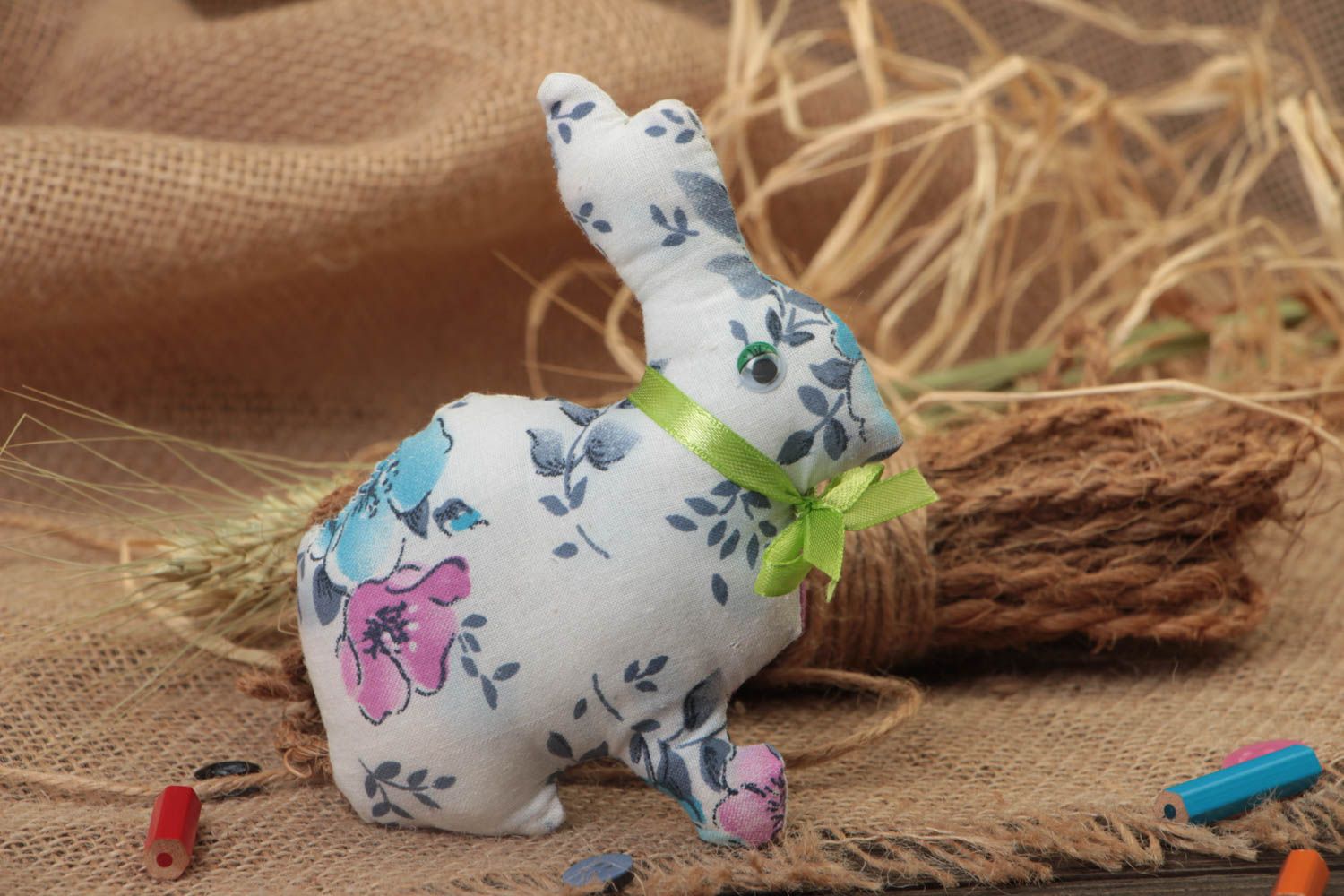 Designer unusual beautiful handmade soft toy rabbit in flowers photo 1