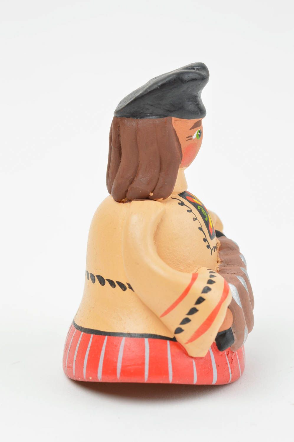 Cloche céramique faite main en argile rouge décoration Fille avec accordéon photo 3