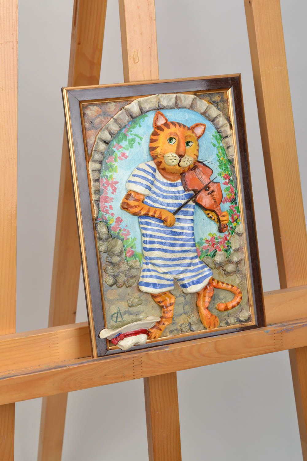 Panneau décoratif mural en pâte salée Chat avec violon photo 1