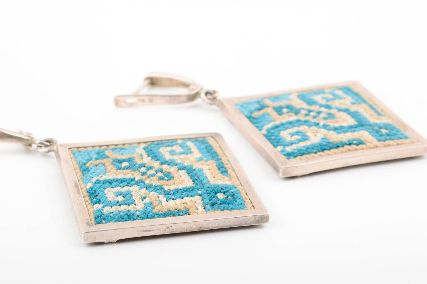 Handmade embroidered earrings designer fabric accessories with embroidery photo 5