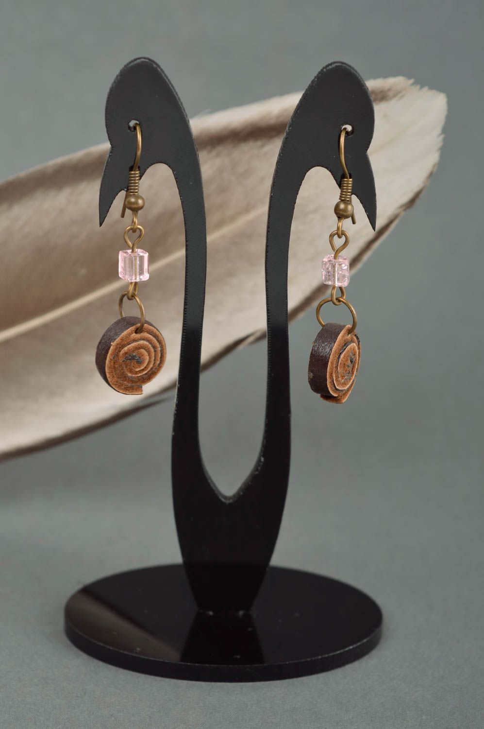 Handmade designer leather earrings unusual earrings with charms cute jewelry photo 2