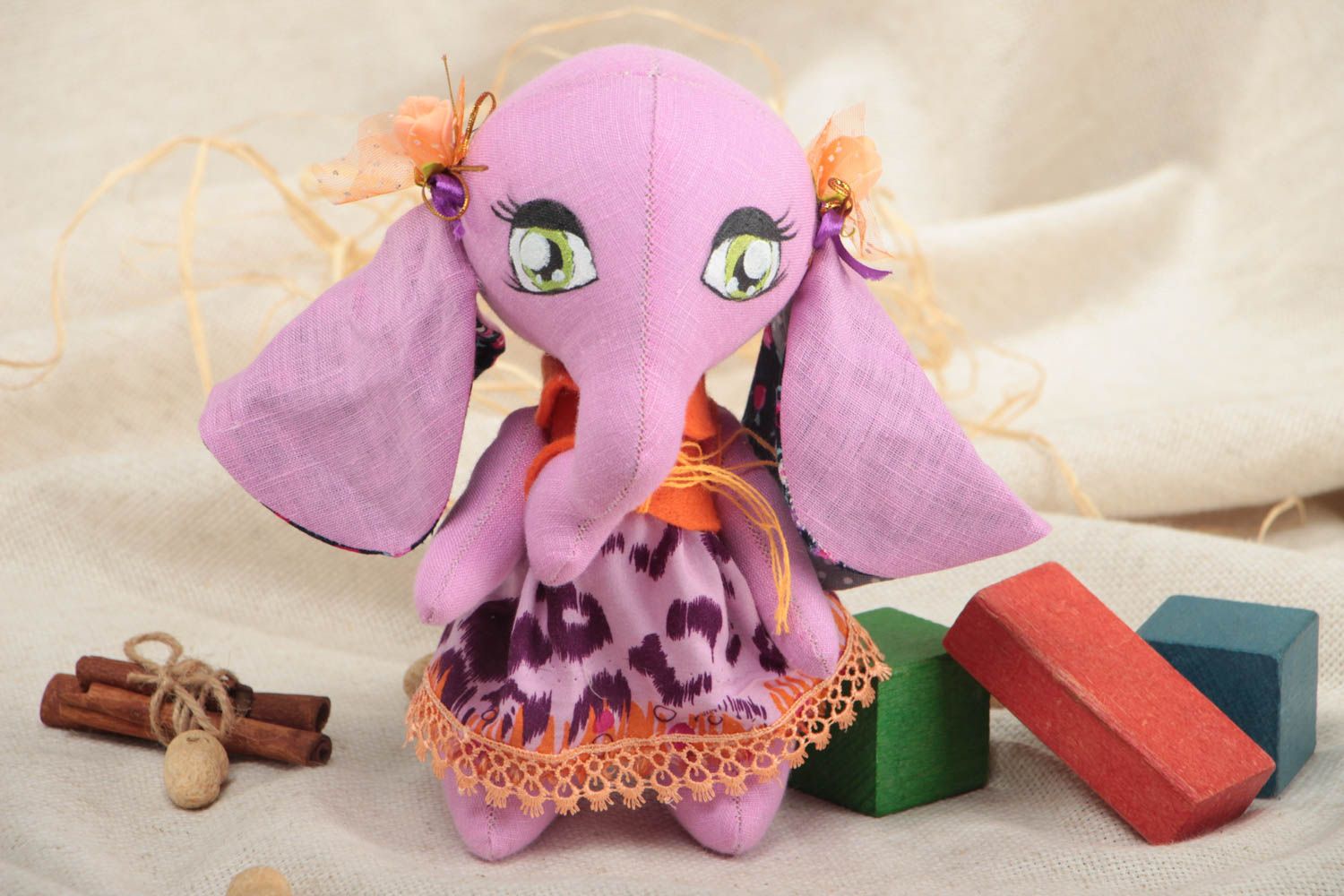 Handcrafted unique designer soft elephant toy painted with acrylics photo 1