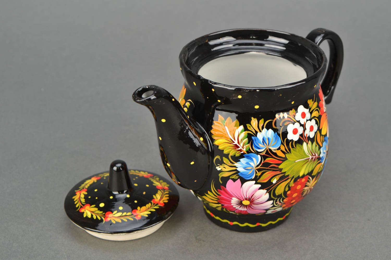 Porcelain teapot with Petrikov painting photo 4