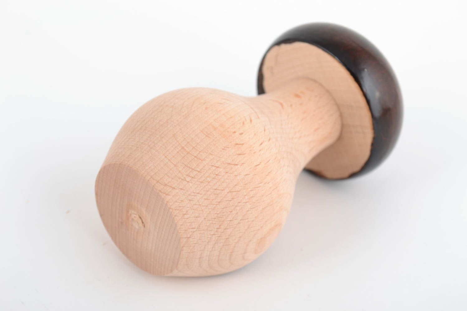 Handmade varnished carved eco wooden screw nutcracker mushroom with dark hat photo 4