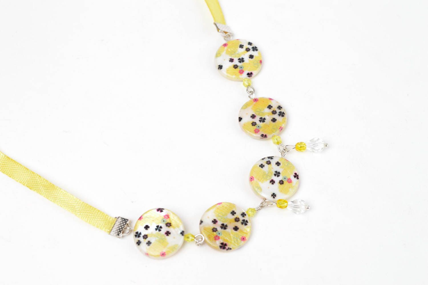 Collier en perles fantaisie Bijou fait main jaune original Cadeau pour femme photo 2