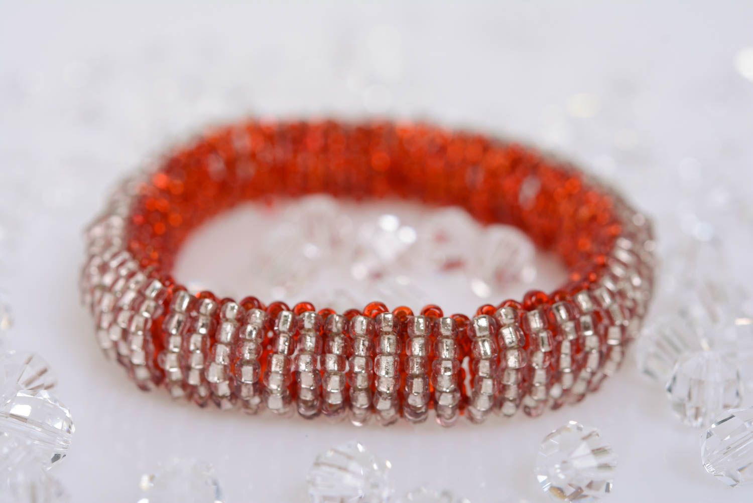 Beaded handmade bracelet in orange color beautiful everyday fashion accessory photo 1