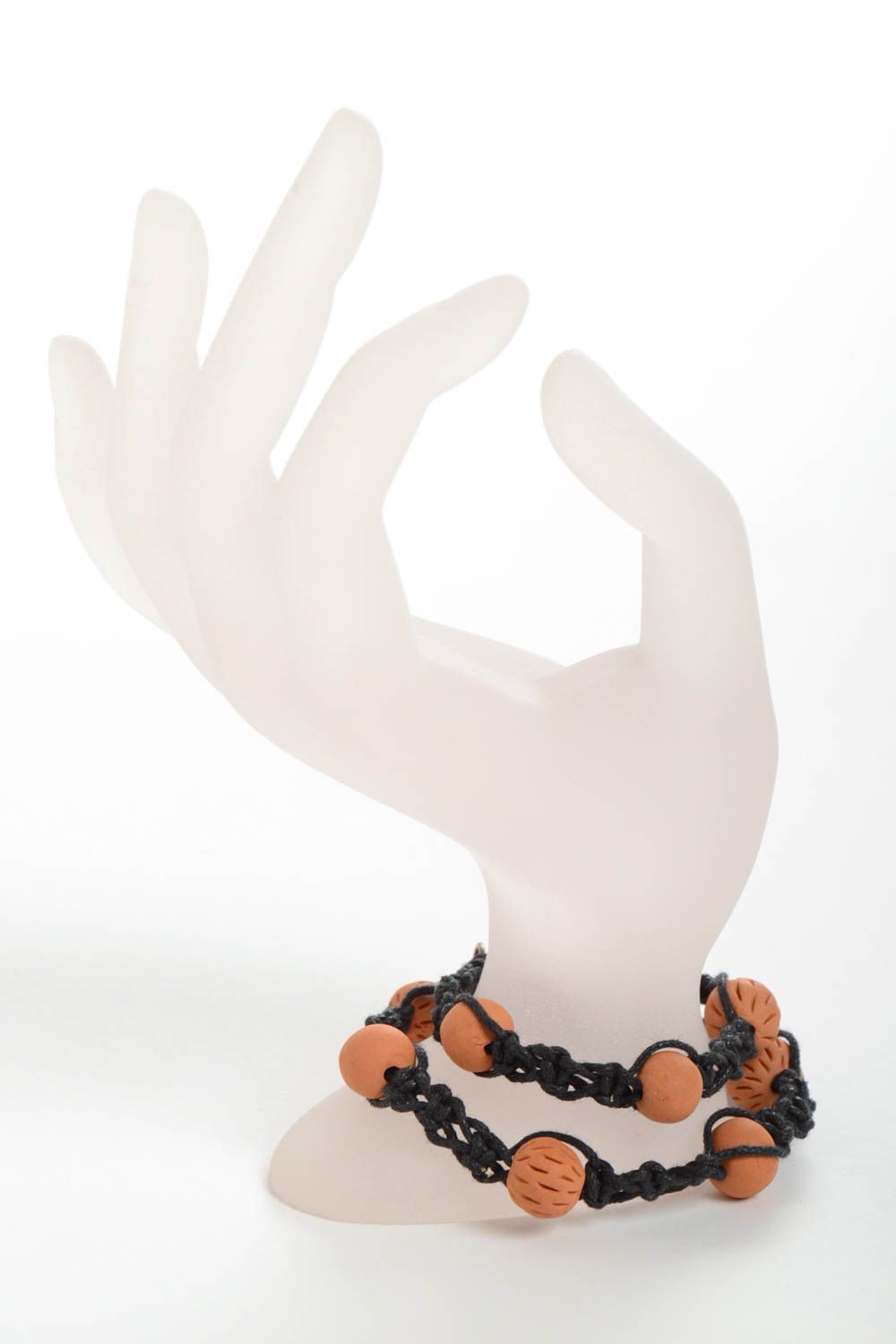 Bracelet céramique Bijoux fait main avec cordon ciré noir Accessoire femme photo 3
