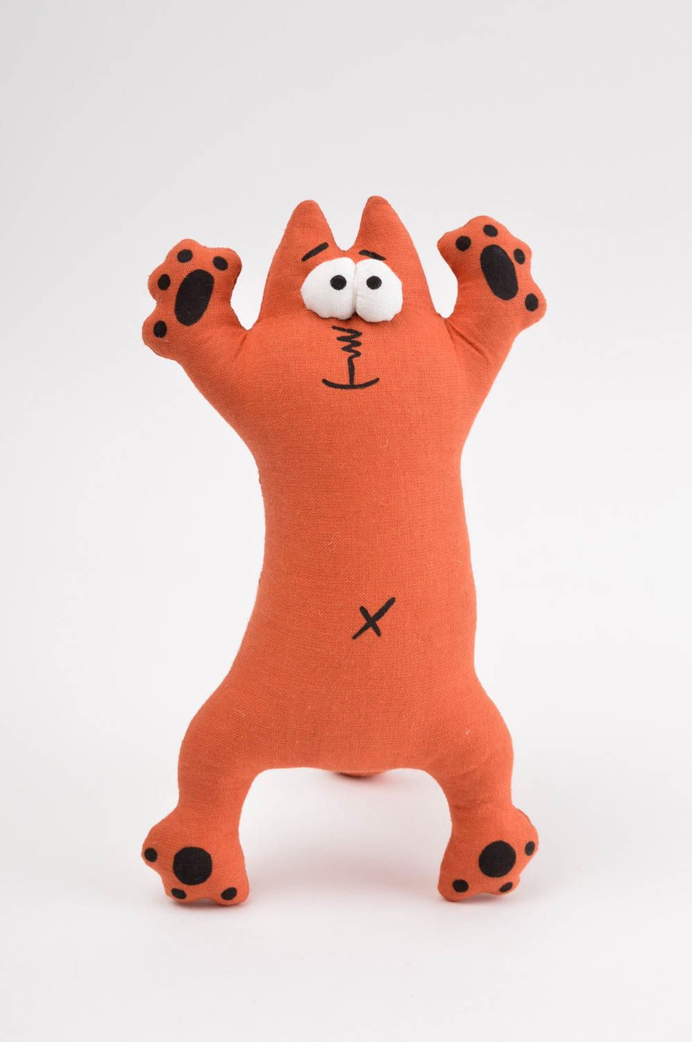 Игрушка кот ручной работы детская игрушка хлопковая мягкая игрушка оранжевая фото 2