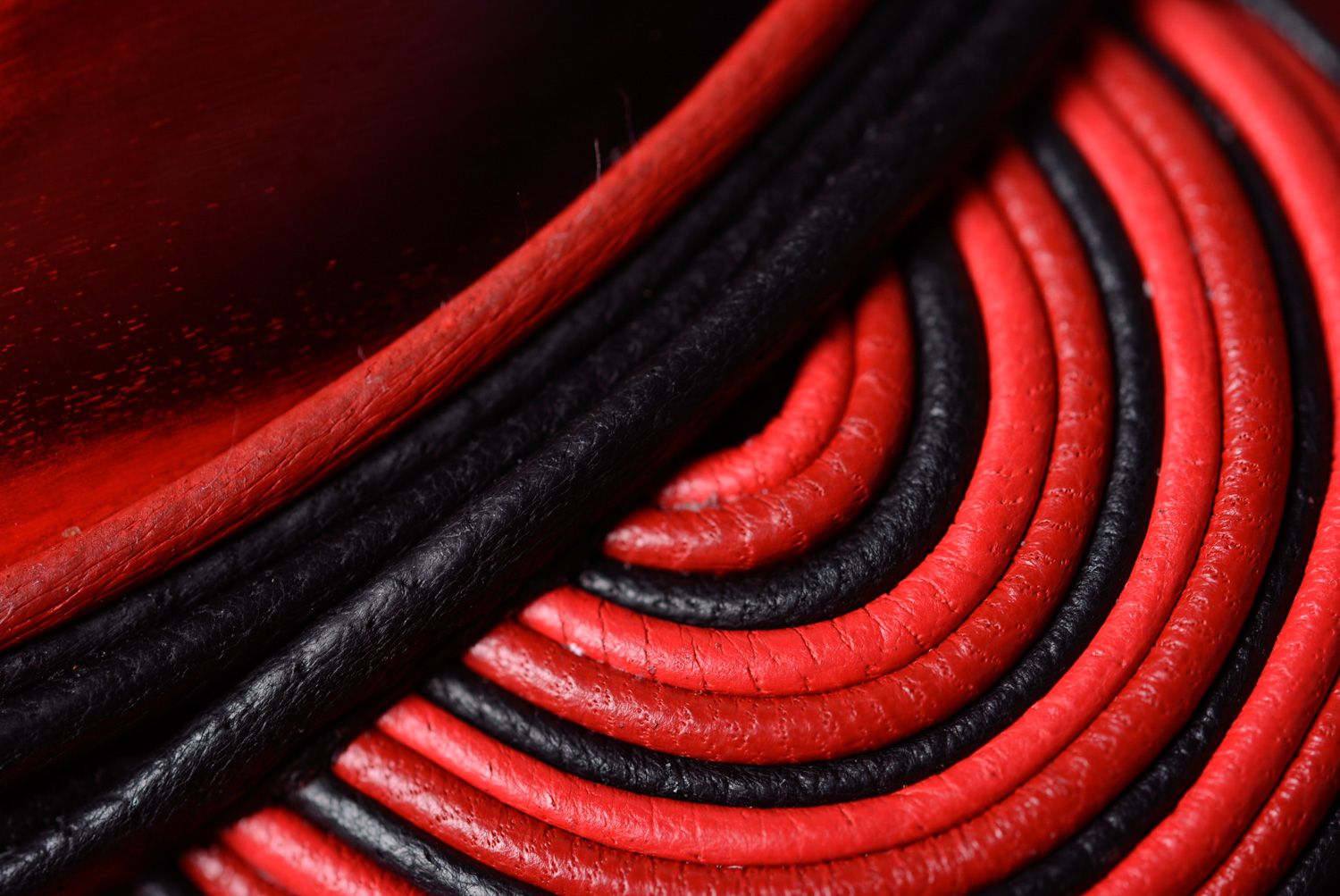 Handmade designer genuine leather and cow horn necklace in red and black colors  photo 5