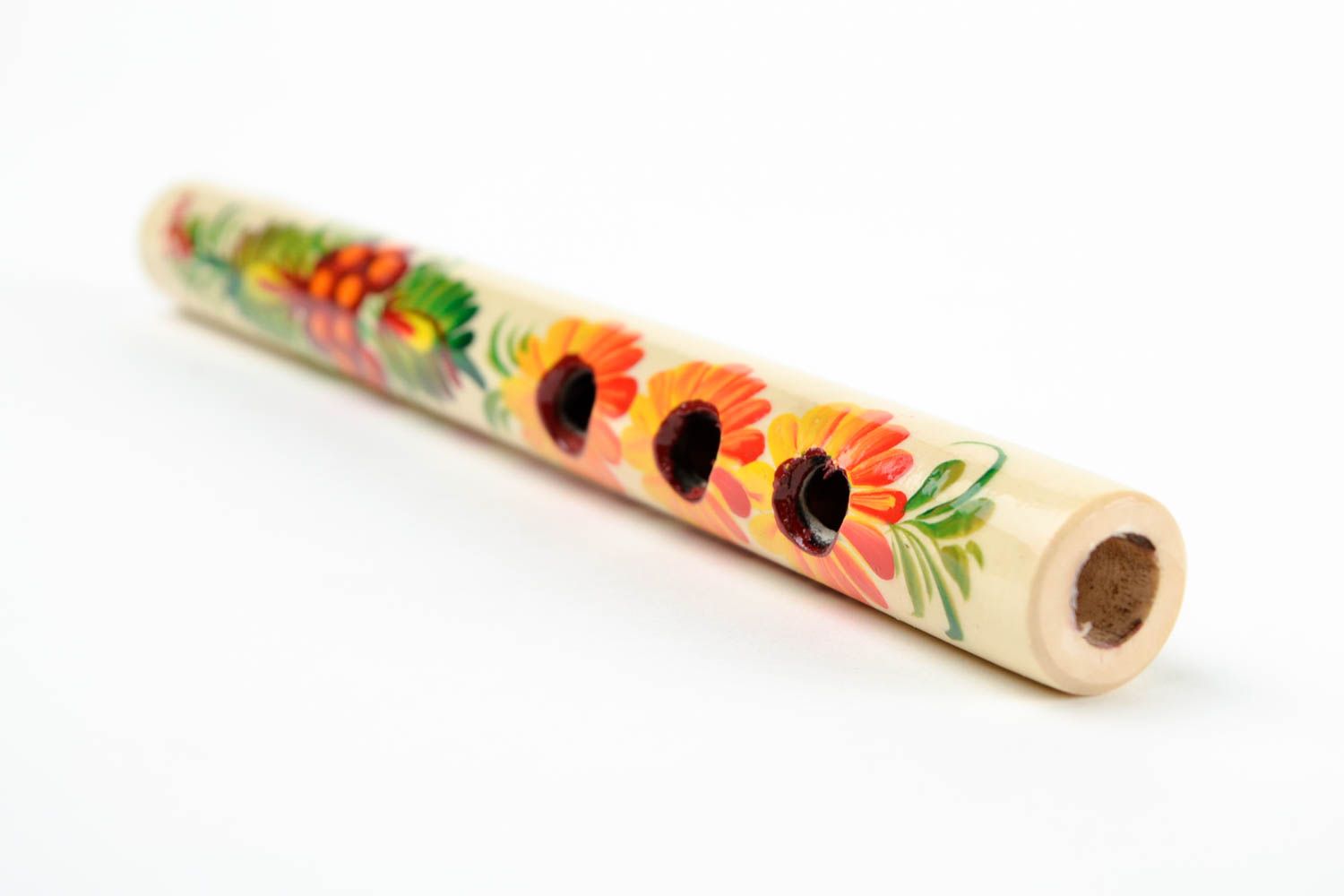 Handmade helle Holz Flöte Wohn Accessoire Blasinstrument aus Holz Sonnenblumen foto 4