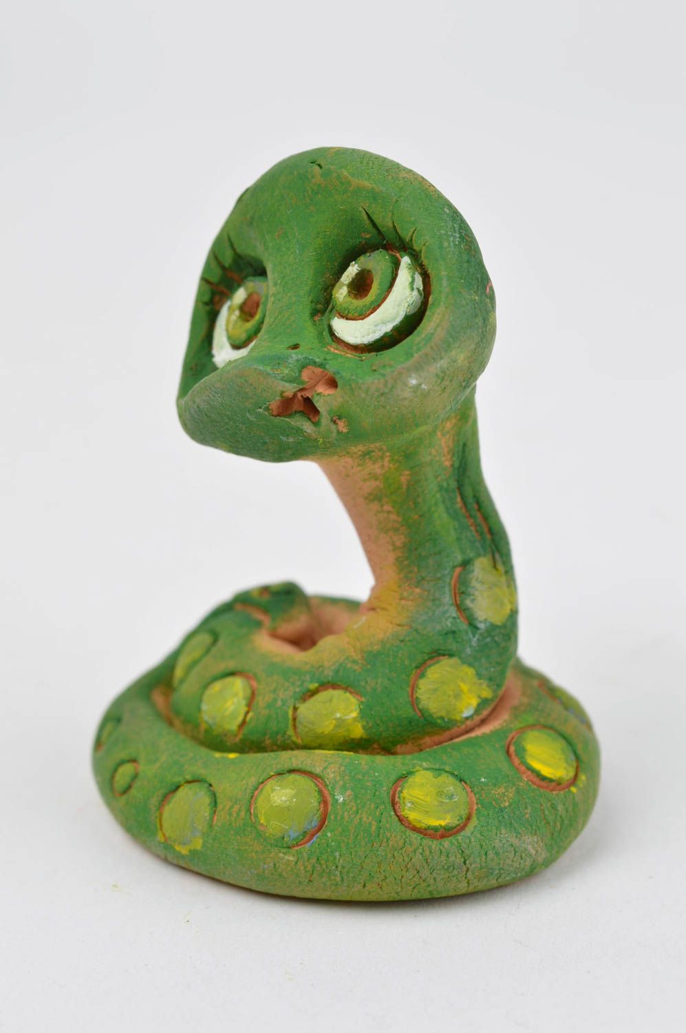 Handmade ceramic snake stylish clay souvenir unusual interior decor toy photo 2