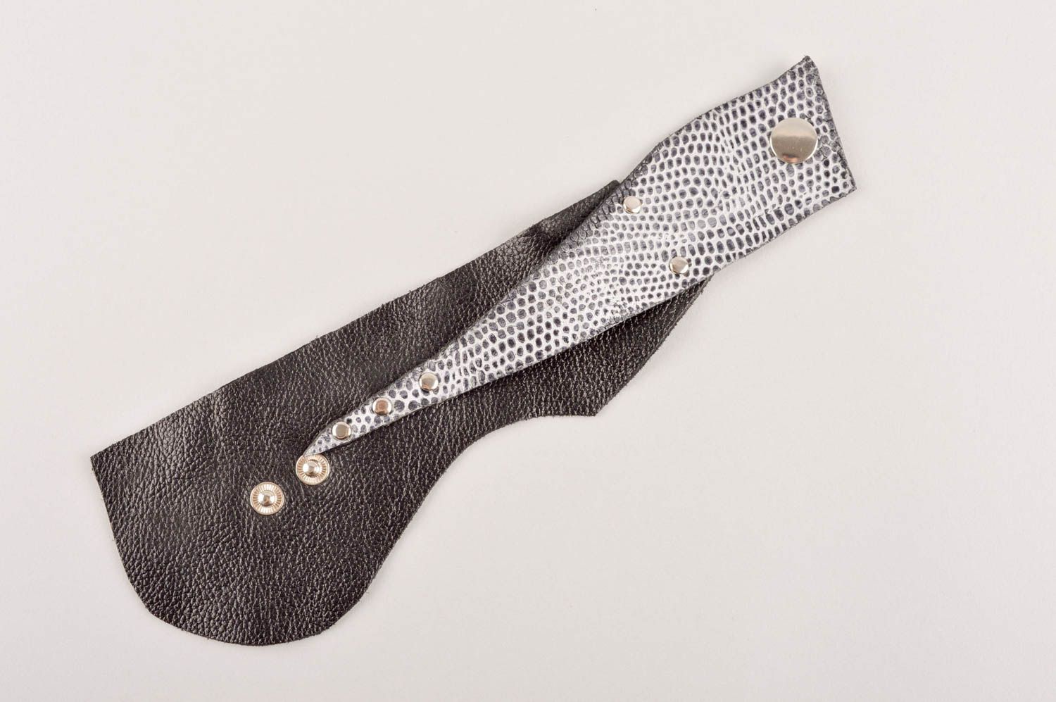 Handmade Leder Armband Designer Schmuck Accessoire für Frauen breit schwarz grau foto 2