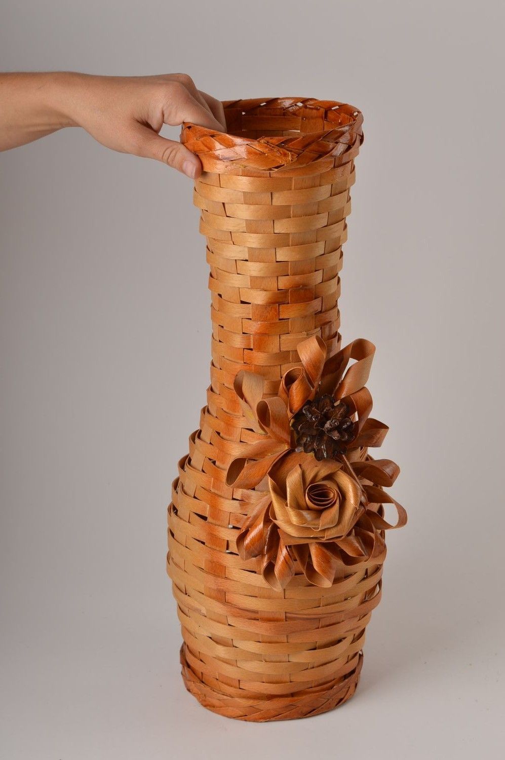 Декоративная ваза хэнд мэйд плетеная ваза из шпона необычная ваза большая фото 3
