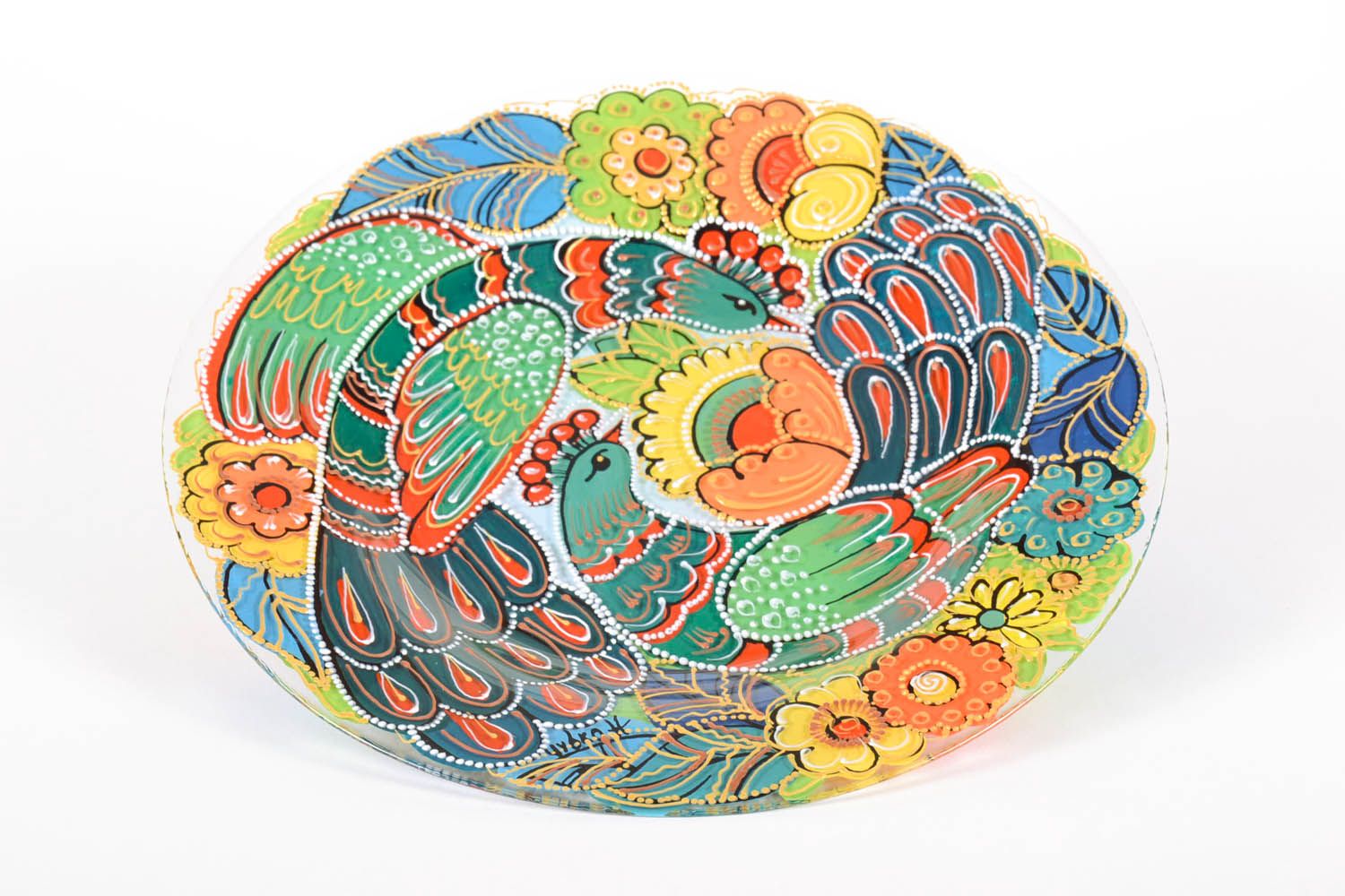 Decorative plate with painting Fire Birds photo 2