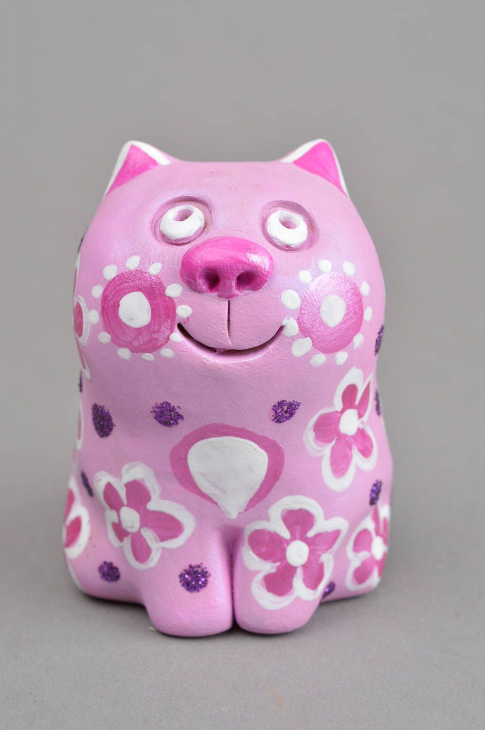 Sifflet en terre cuite fait main Sifflet original chat rose Cadeau pour enfant photo 2