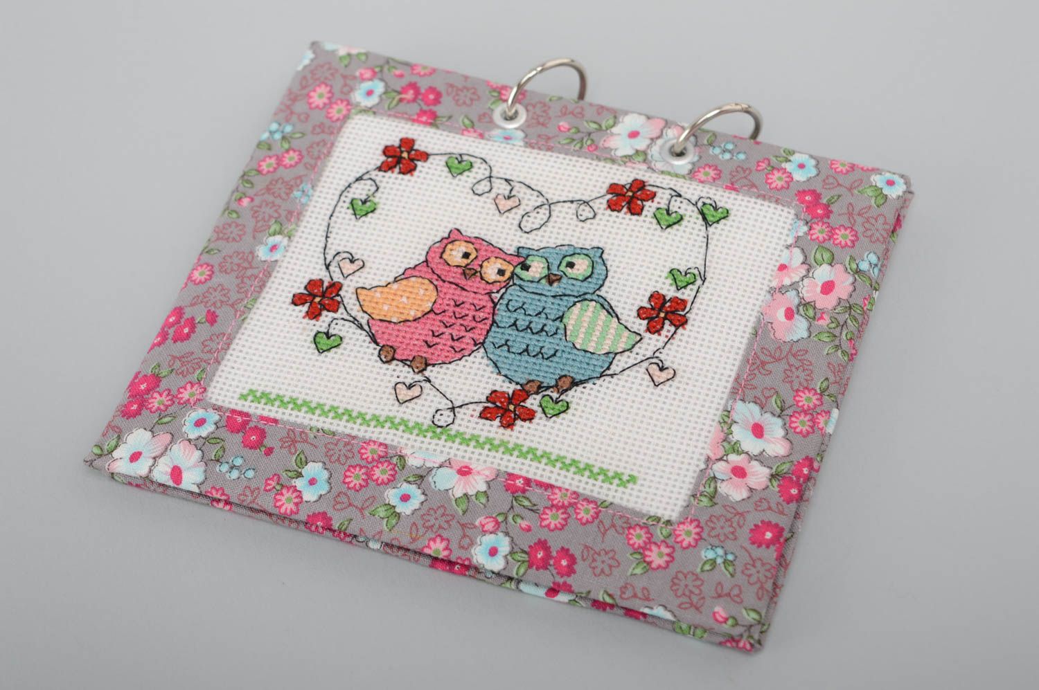 Notebook cover with cross stitch embroidery Owls photo 1