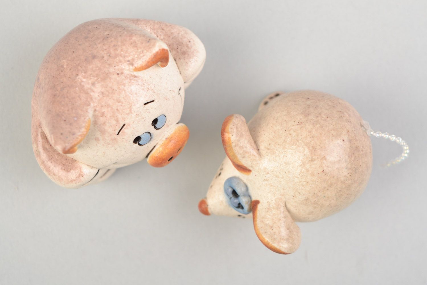 Set of 2 handmade decorative miniature glazed ceramic figurines of pig and mouse photo 5