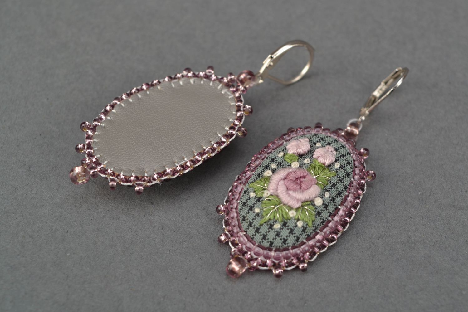 Embroidered oval earrings photo 3