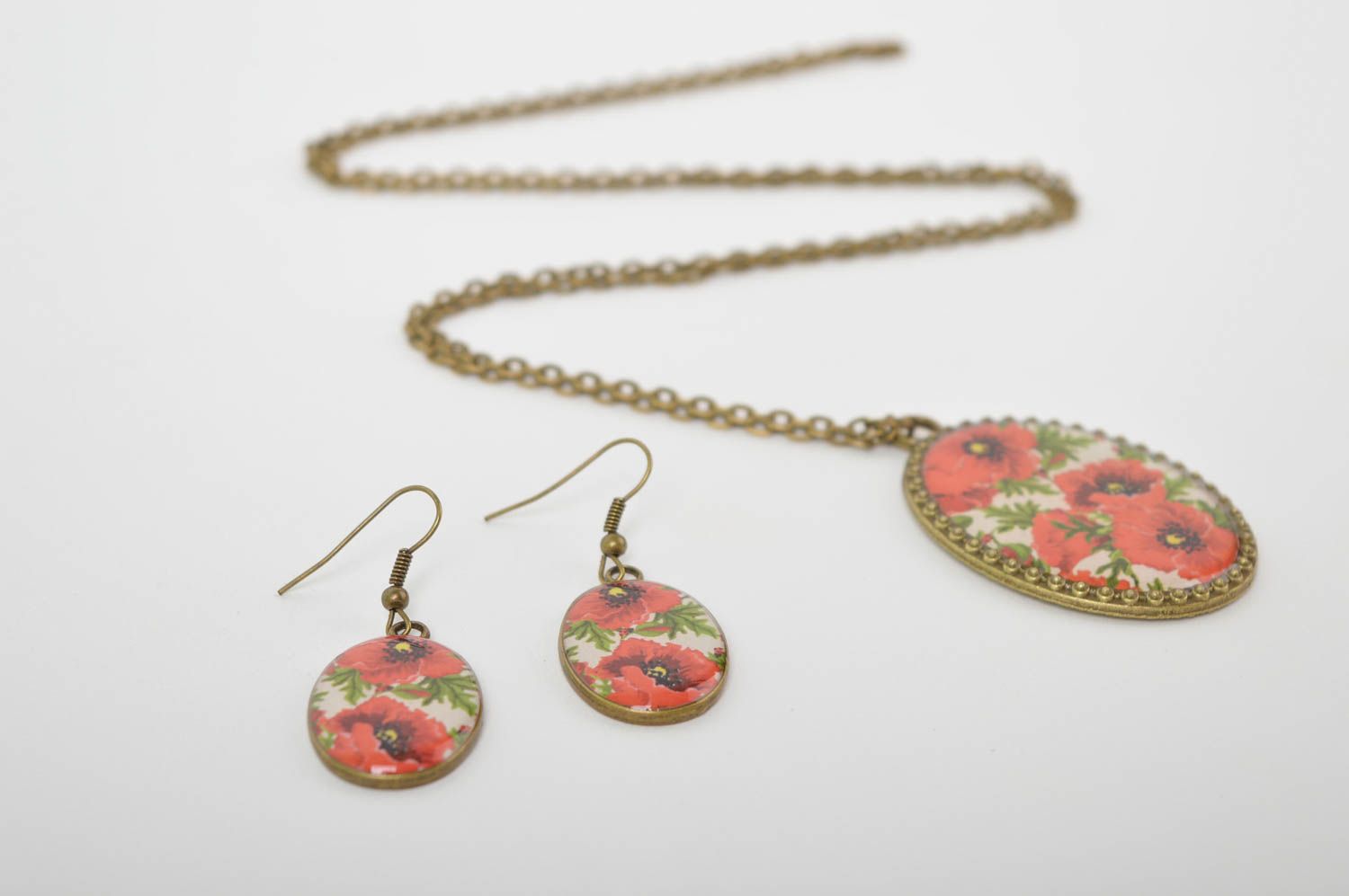 Handmade jewelry set dangling earrings pendant necklace designer accessories photo 2