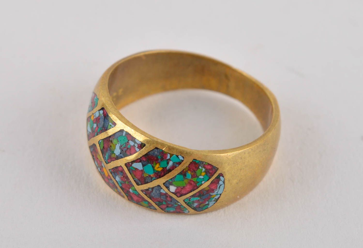 Кольцо ручной работы украшение из латуни модное кольцо с самоцветами красивое фото 2