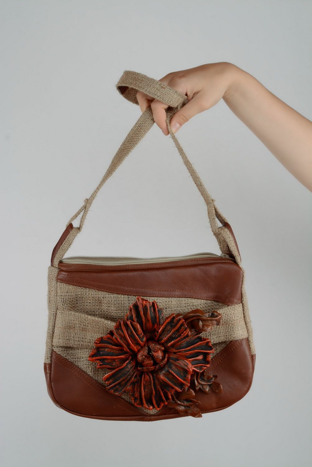Purse made of leather and fabric photo 2