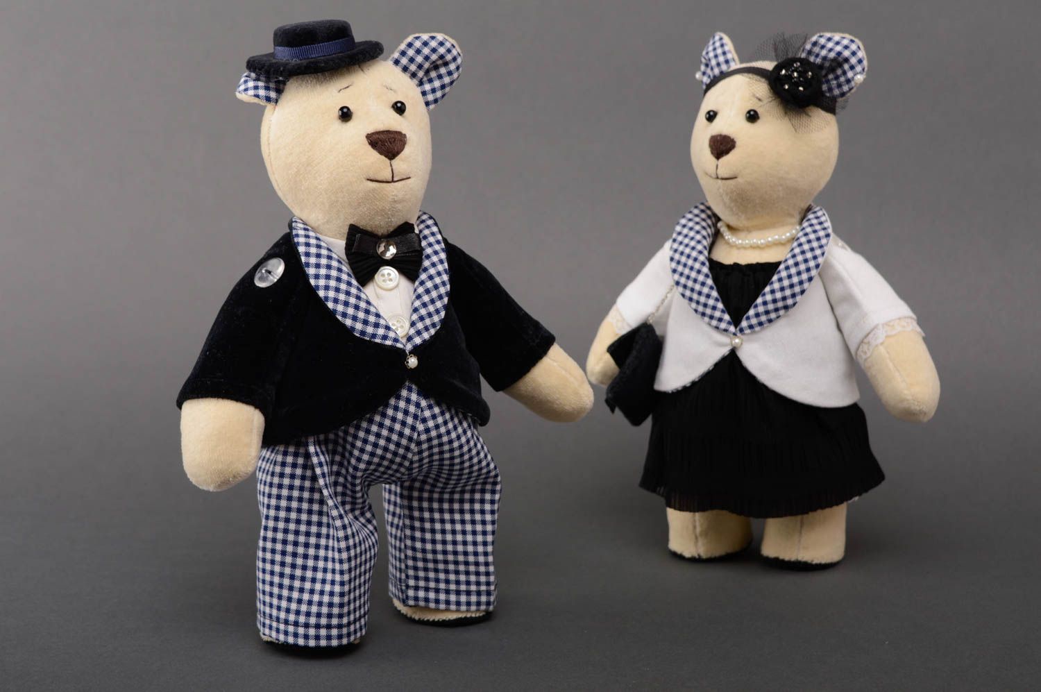 Couple de jouets en tissu nounours en coton et velours faits main décoration  photo 1