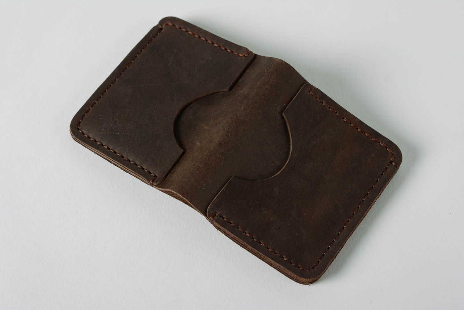 Handmade small designer genuine leather wallet of dark brown color for men photo 4