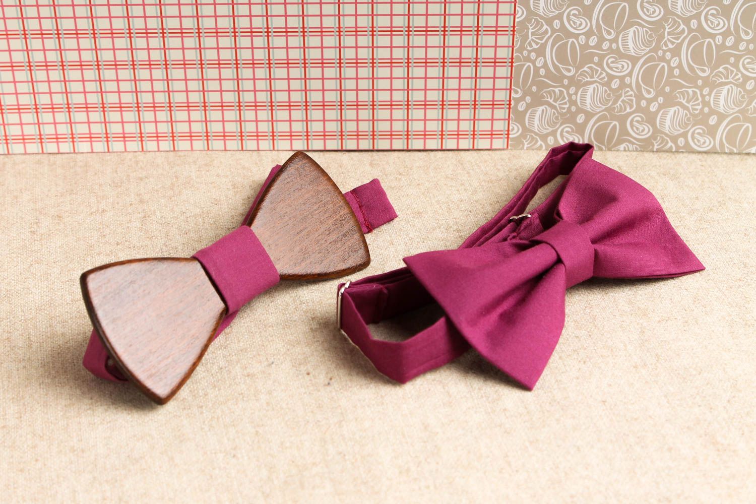 Handmade set of bow ties 2 unusual designer bow ties stylish accessories photo 1