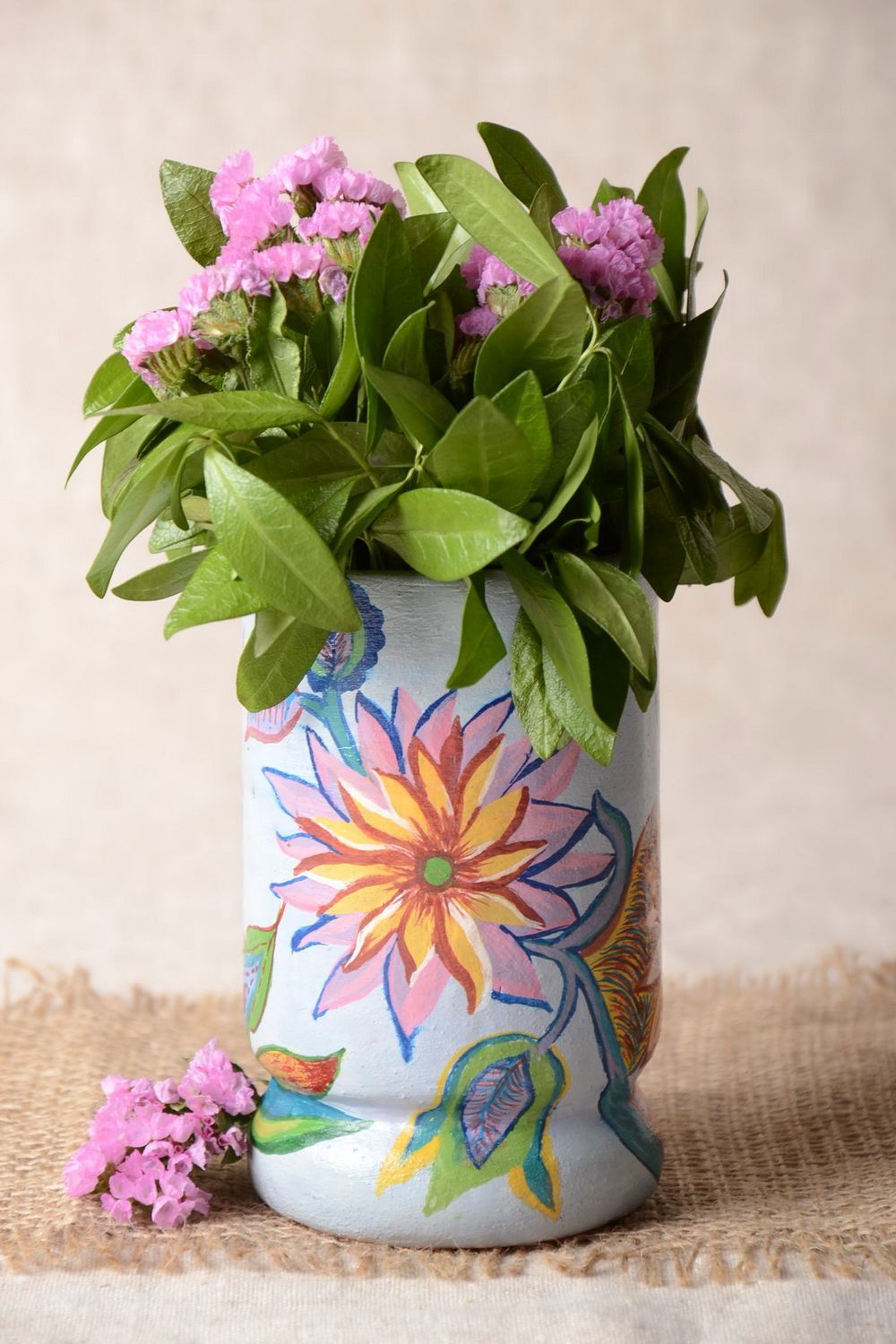 Bright blue & orange colors' 15 oz flower vase for home décor 5, 0,72 lb photo 1